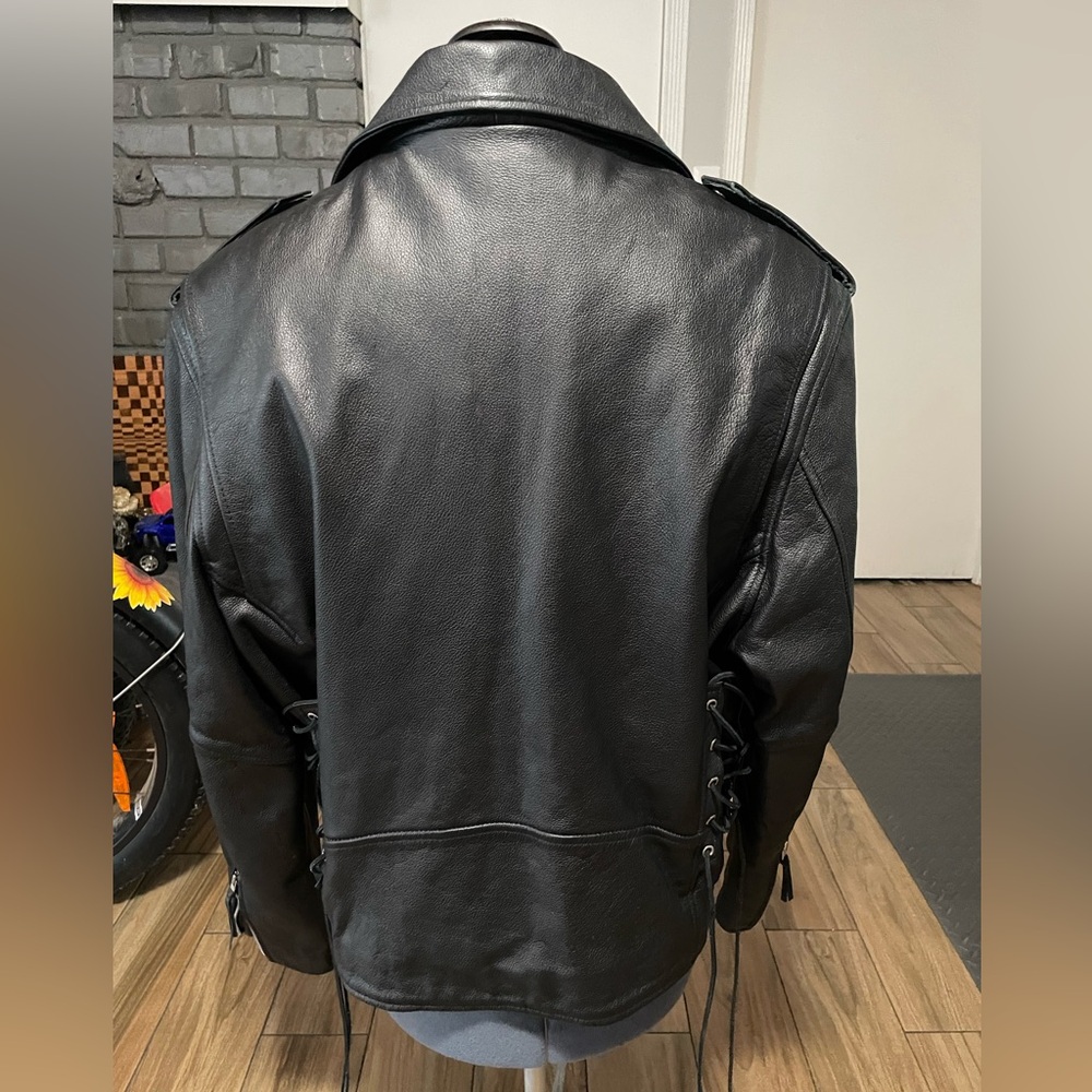 NWOT FMC MOTORCYCLE BIKER Heavy Leather Jacket. Size 48 Mens - Picture 3 of 13